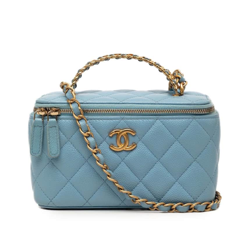 Chanel Caviar Pick Me Up Vanity Case Blue Leather Very good condition - Front View