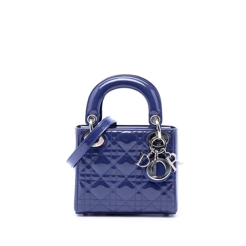 Dior Mini Patent Cannage Lady Dior Blue Leather Very good condition - Front View