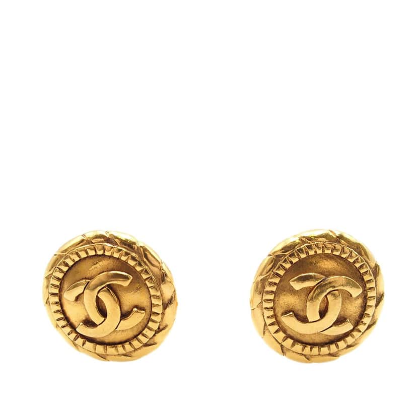 Chanel CC Gold Plated Round Clip On Earrings Gold Metal Very good condition - Front View
