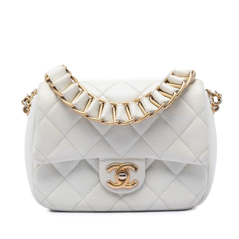 Chanel Mini Quilted Caviar Chain Soul Flap White Leather Very good condition - Front View