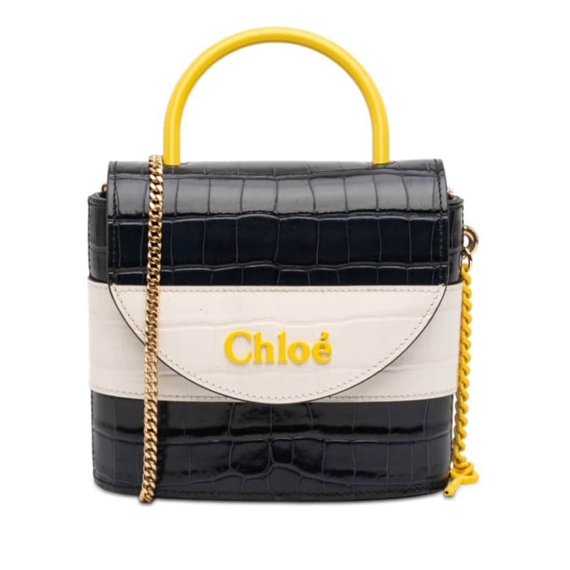 Chloé Tricolor Croc Embossed Leather Aby Lock Satchel Blue Leather Good condition - Front View