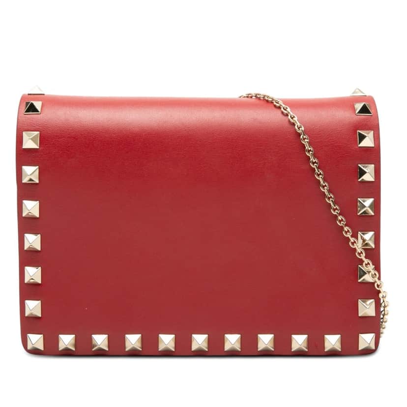Valentino Leather Rockstud Chain Pouch Red Leather Very good condition - Front View