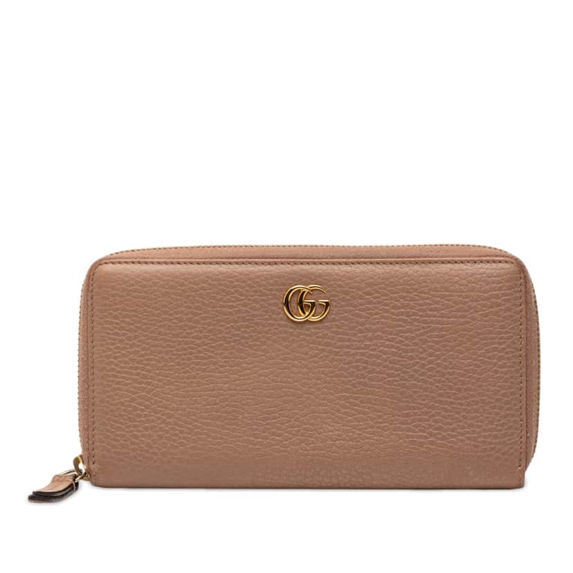 Gucci GG Marmont Calfskin Zip Around Wallet Beige Leather Very good condition - Front View