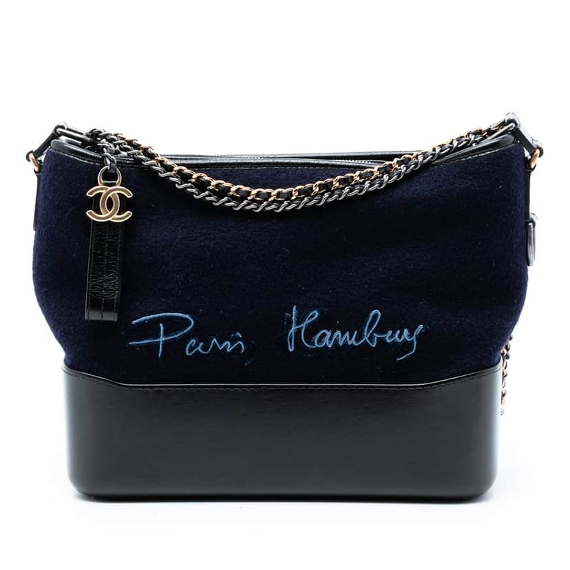 Chanel Medium Wool Paris Hamburg Embroidered Gabrielle Hobo Blue Very good condition - Front View