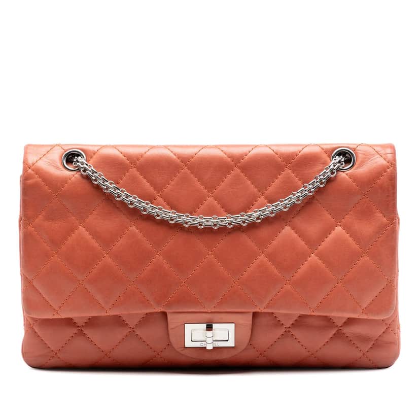 Chanel Quilted Lambskin Reissue 2.55 Double Flap 227 Orange Leather Very good condition - Front View