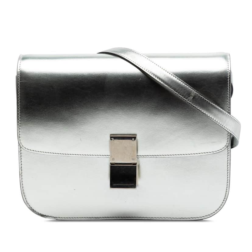 Celine Medium Calfskin Classic Box Silver Leather Very good condition - Front View