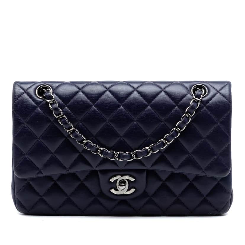 Chanel Medium Classic Lambskin Double Flap Purple Leather Very good condition - Front View