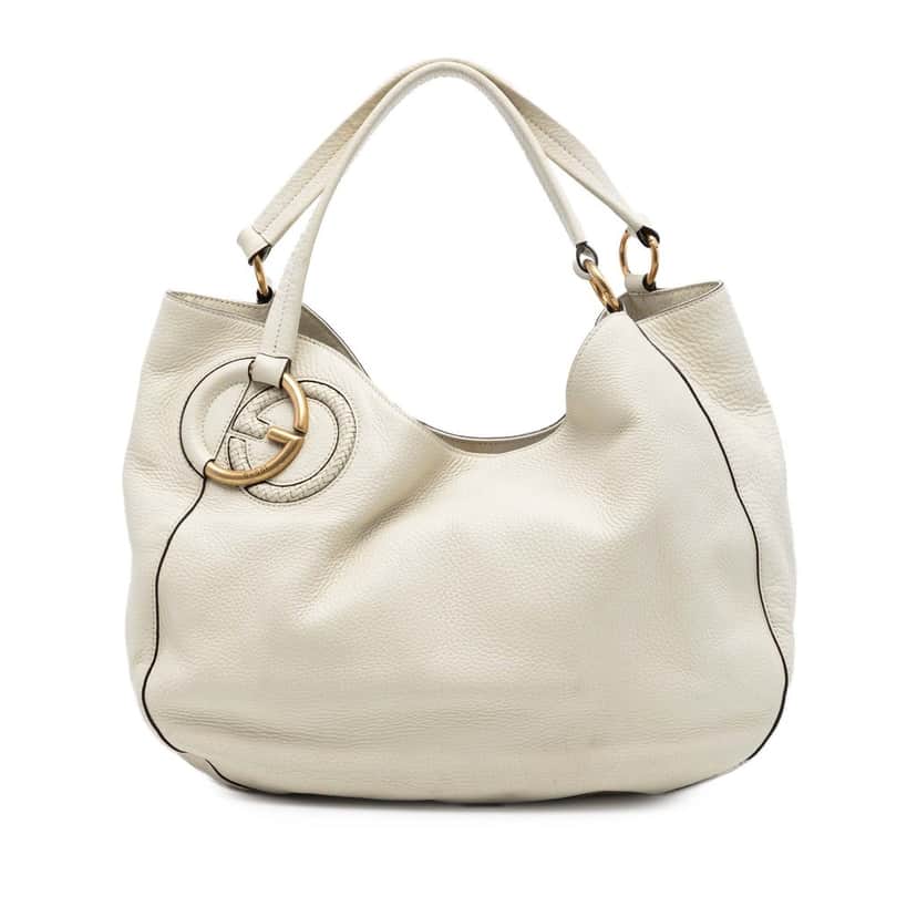 Gucci Medium Pebbled Calfskin Twill Tote White Leather Very good condition - Front View