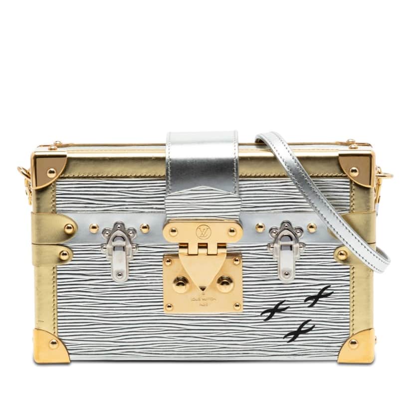 Louis Vuitton Epi Petite Malle Silver Leather Very good condition - Front View