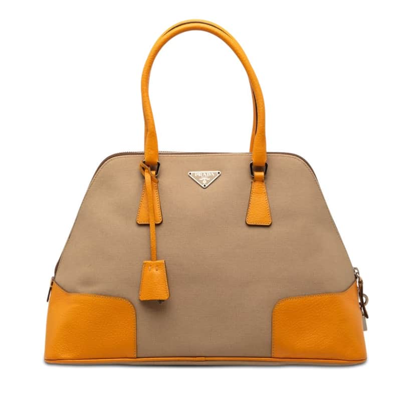 Prada Cinghiale Trimmed Canapa Dome Handbag Beige Very good condition - Front View