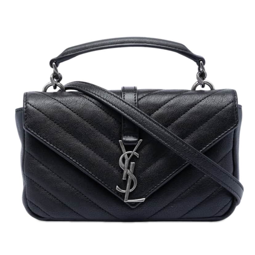 Saint Laurent Mini Chevron Sheepskin Monogram College Satchel Black Leather Very good condition - Front View