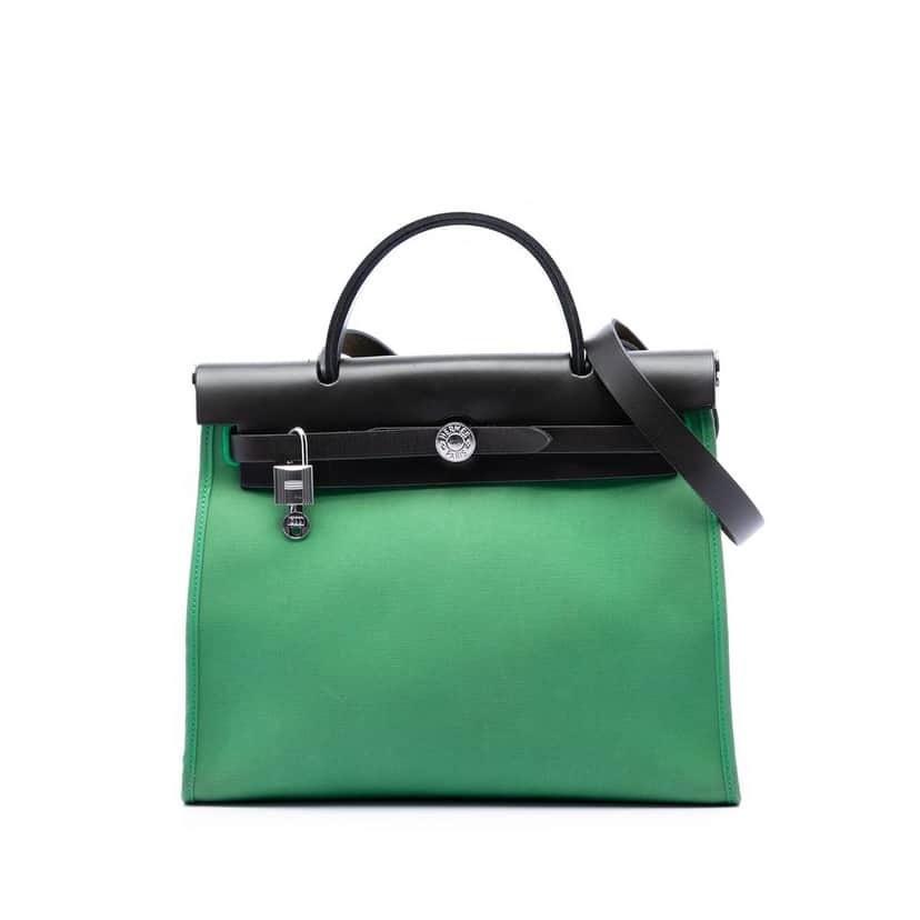 Hermès Military Toile and Vache Hunter Herbag Zip 31 Green Very good condition - Front View