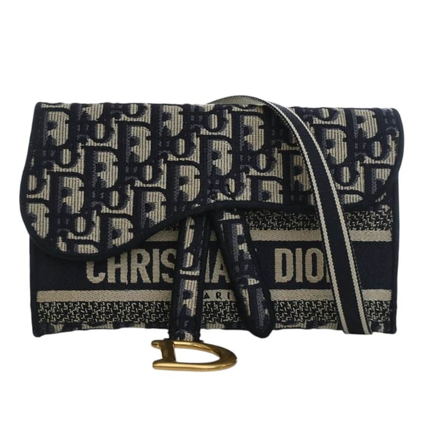Dior Oblique Canvas Embroidered Saddle Slim Belt Pouch Blue Very good condition - Front View