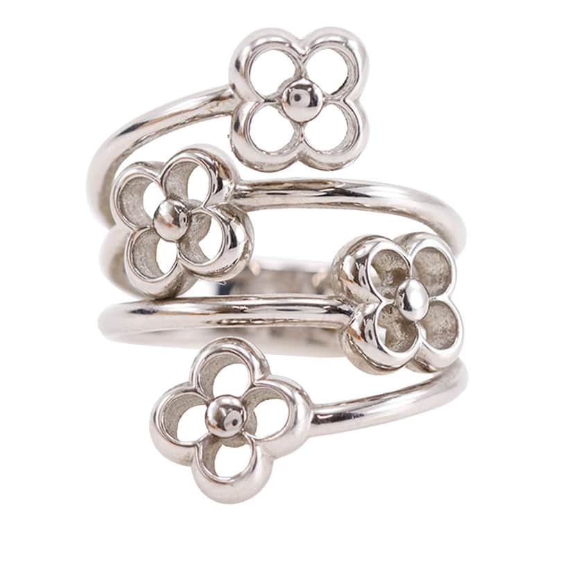 Louis Vuitton Brass Flower Full Ring Silver Metal Very good condition - Front View