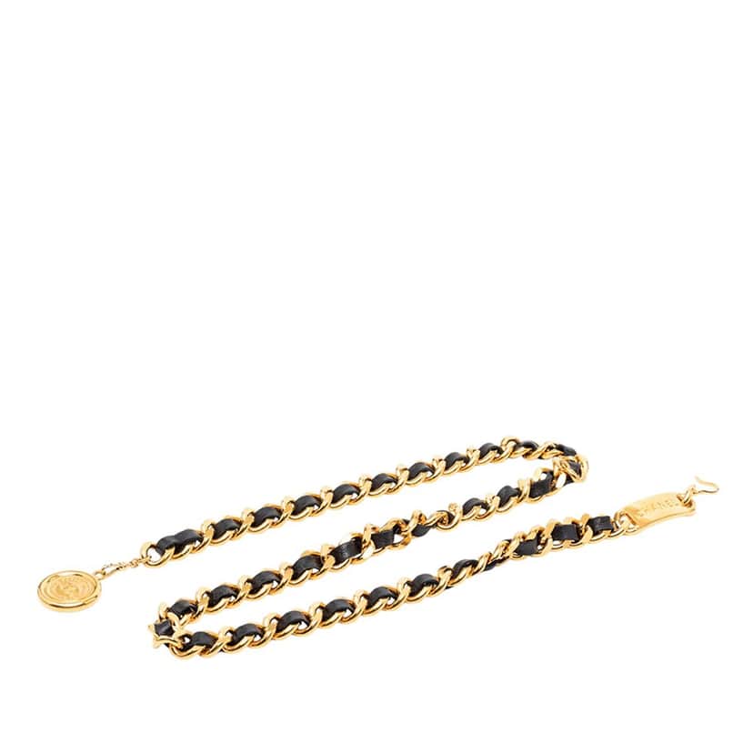 Chanel Gold Plated Leather Woven Medallion Chain Belt
