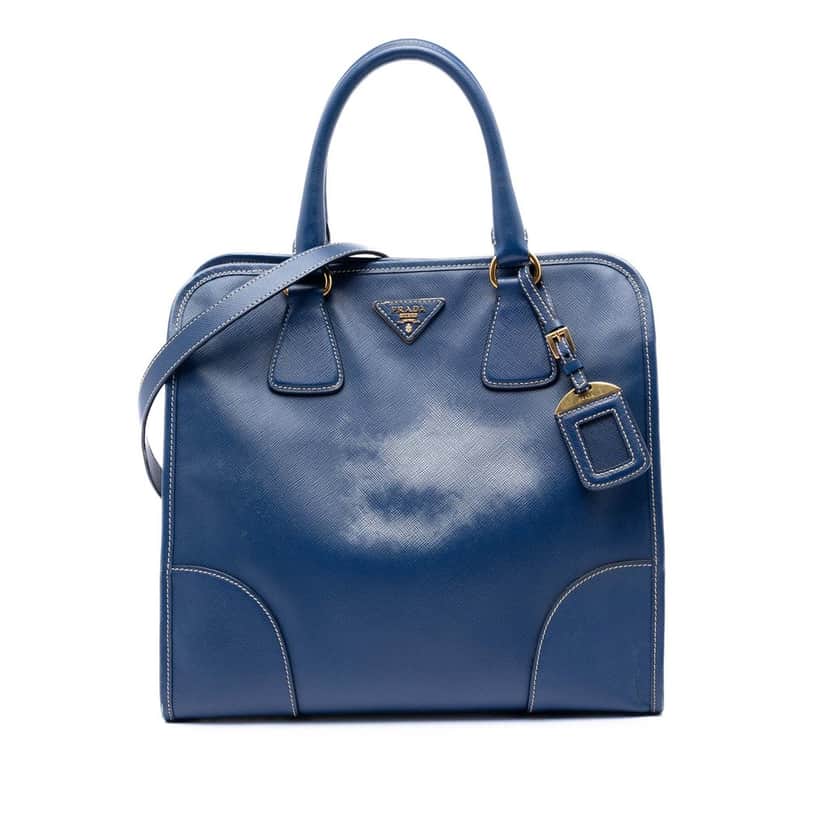 Prada Saffiano Lux Shopping Tote Blue Leather Very good condition - Front View