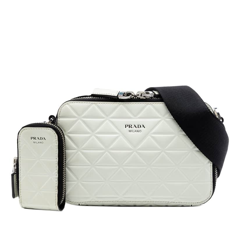 Prada Small Embossed Spazzolato Leather Brique Crossbody White Leather Very good condition - Front View
