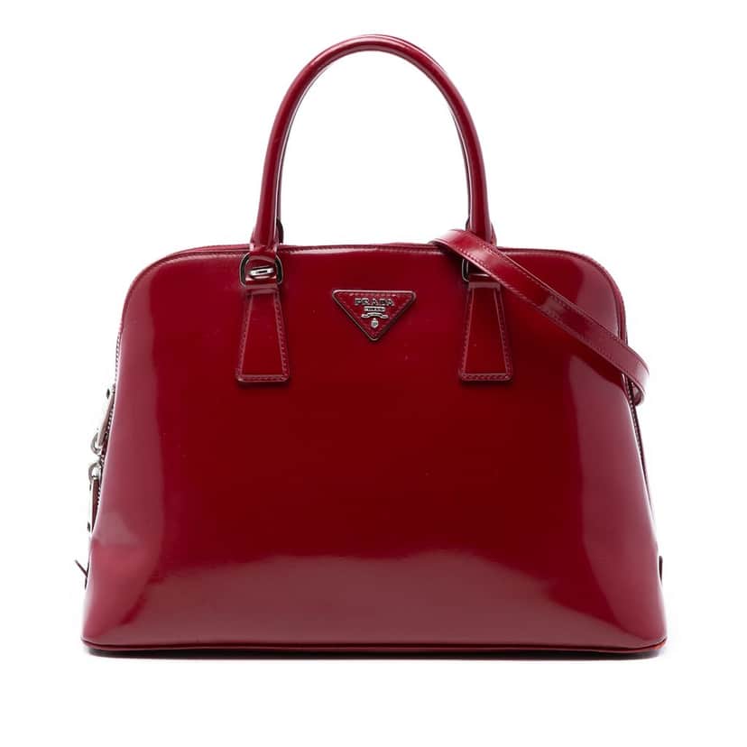 Prada Large Spazzolato Promenade Satchel Red Leather Very good condition - Front View