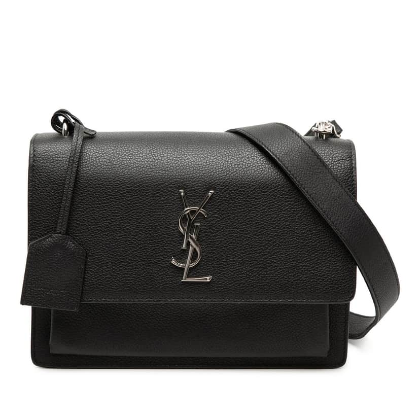 Saint Laurent Medium Grained Calfskin Monogram Sunset Crossbody Black Leather Very good condition - Front View