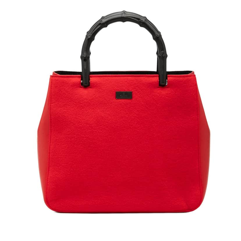 Gucci Wool and Calfskin Bamboo Top Handle Bag Red Very good condition - Front View