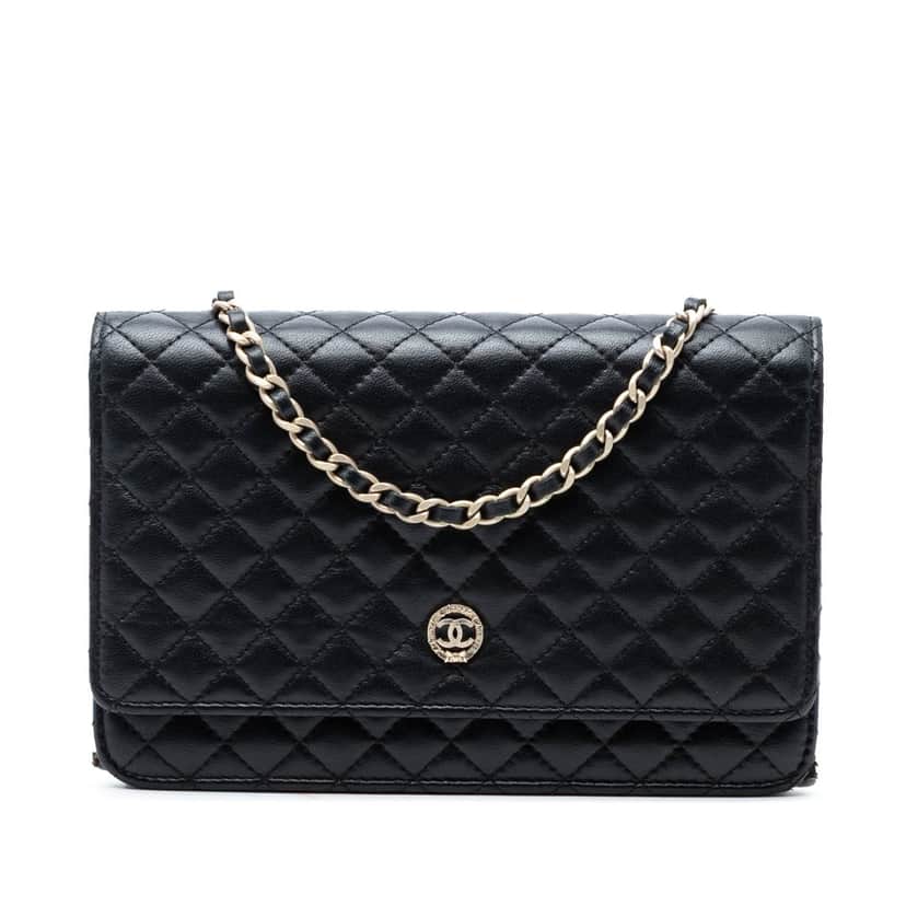 Chanel CC Microquilted Lambskin Wallet On Chain Black Leather Good condition - Front View