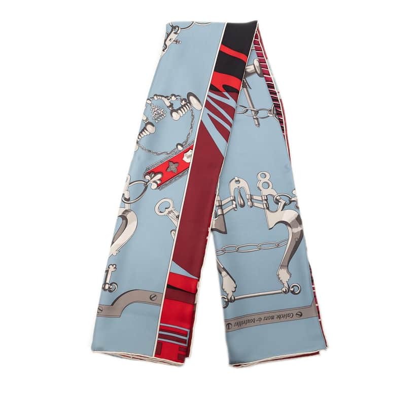 Hermès Caleche Mors Et Bouteilles Silk Scarf Blue Very good condition - Front View
