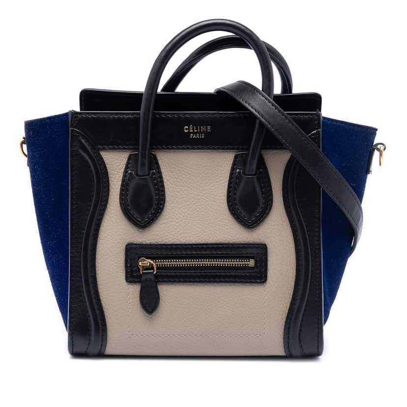 Celine Nano Tricolor Calfskin and Suede Luggage Tote Beige Leather Very good condition - Front View