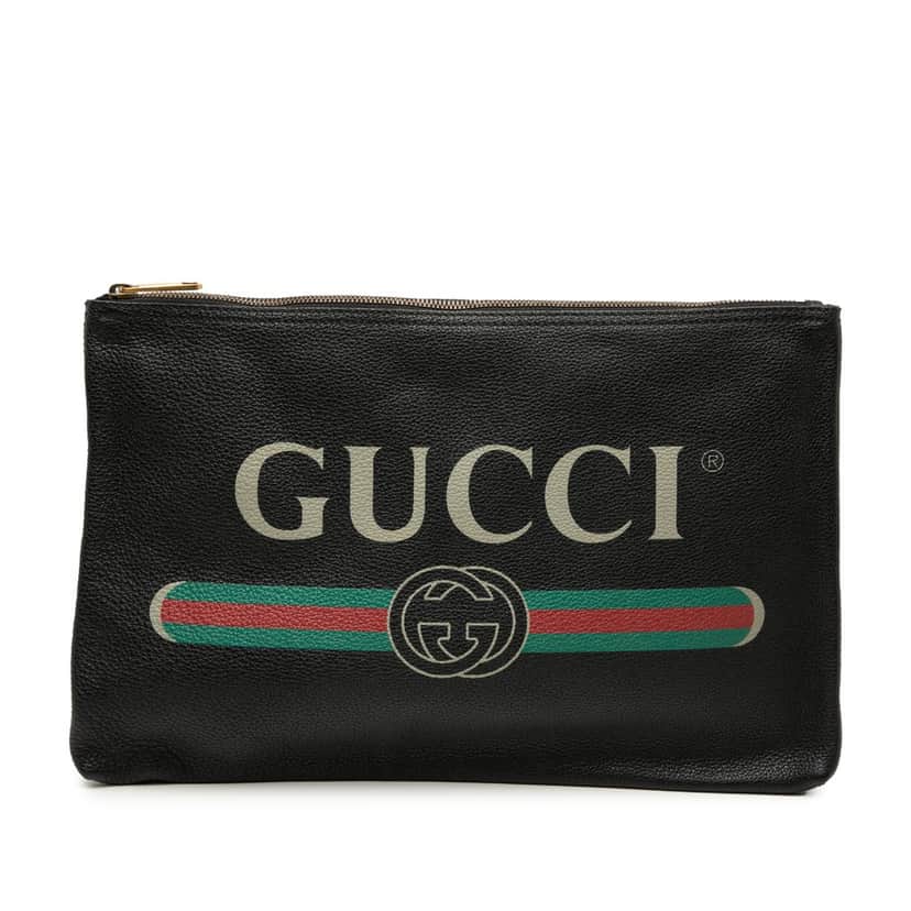 Gucci Leather Logo Clutch Black Leather Very good condition - Front View