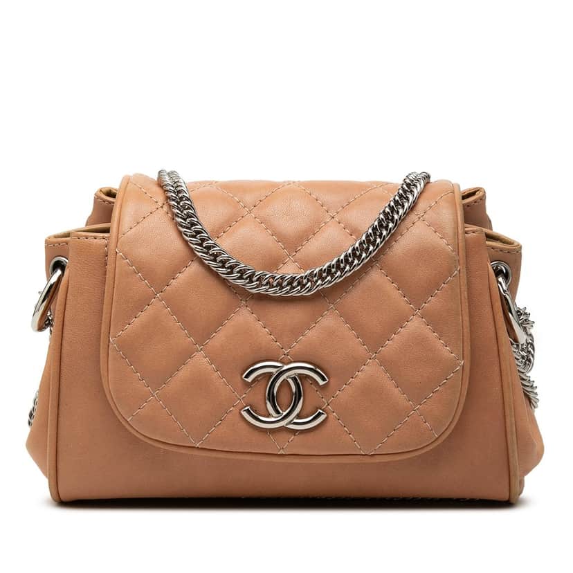 Chanel Washed Lambskin Bijoux Chain Accordion Flap Beige Leather Very good condition - Front View