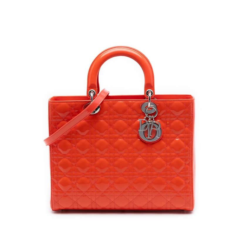 Dior Large Patent Cannage Lady Dior Orange Leather Very good condition - Front View