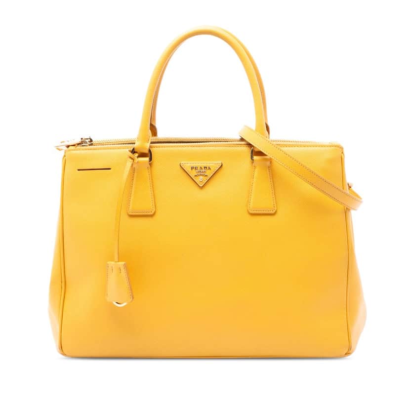 Prada Medium Saffiano Lux Galleria Double Zip Satchel Yellow Leather Very good condition - Front View