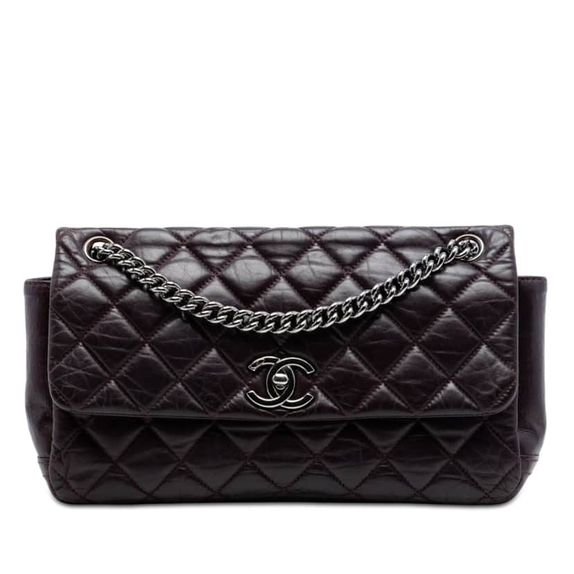 Chanel Small Aged Calfskin Lady Pearly Flap Purple Leather Very good condition - Front View