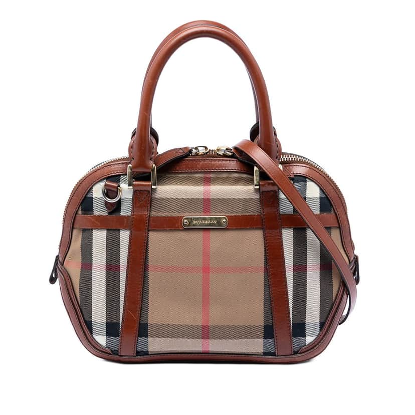 Burberry Small Leather Trimmed House Check Canvas Bridle Orchard Satchel Brown Very good condition - Front View