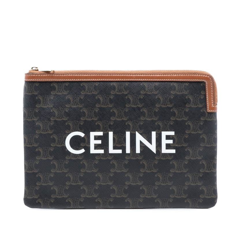Celine Small Triomphe Coated Canvas Clutch Brown Very good condition - Front View