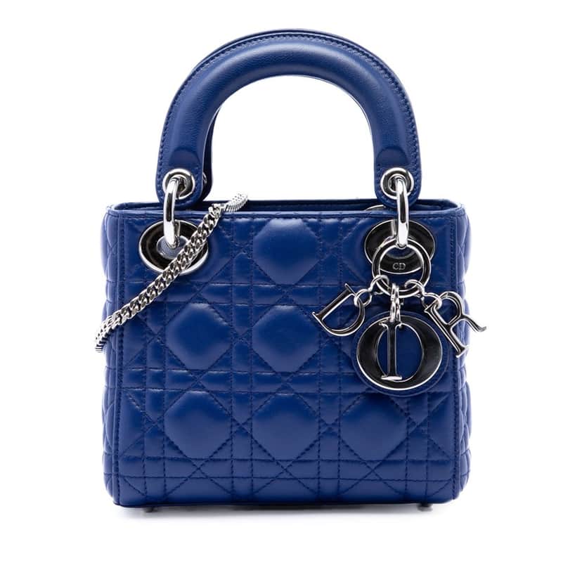Dior Mini Lambskin Cannage Lady Dior Blue Leather Very good condition - Front View