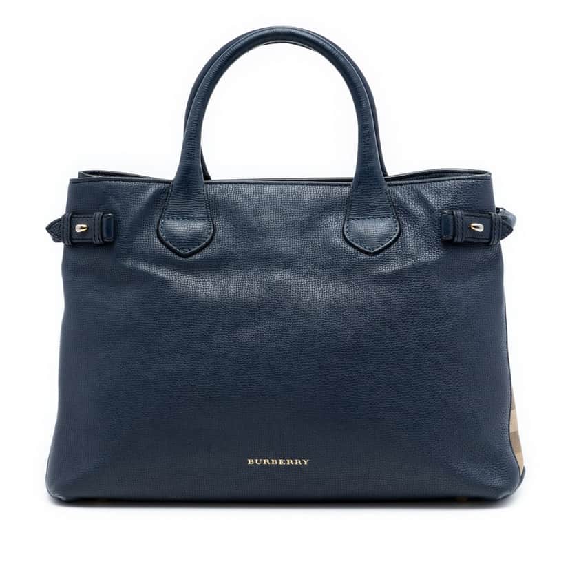 Burberry Medium Leather and House Check Banner Satchel Blue Leather Very good condition - Front View