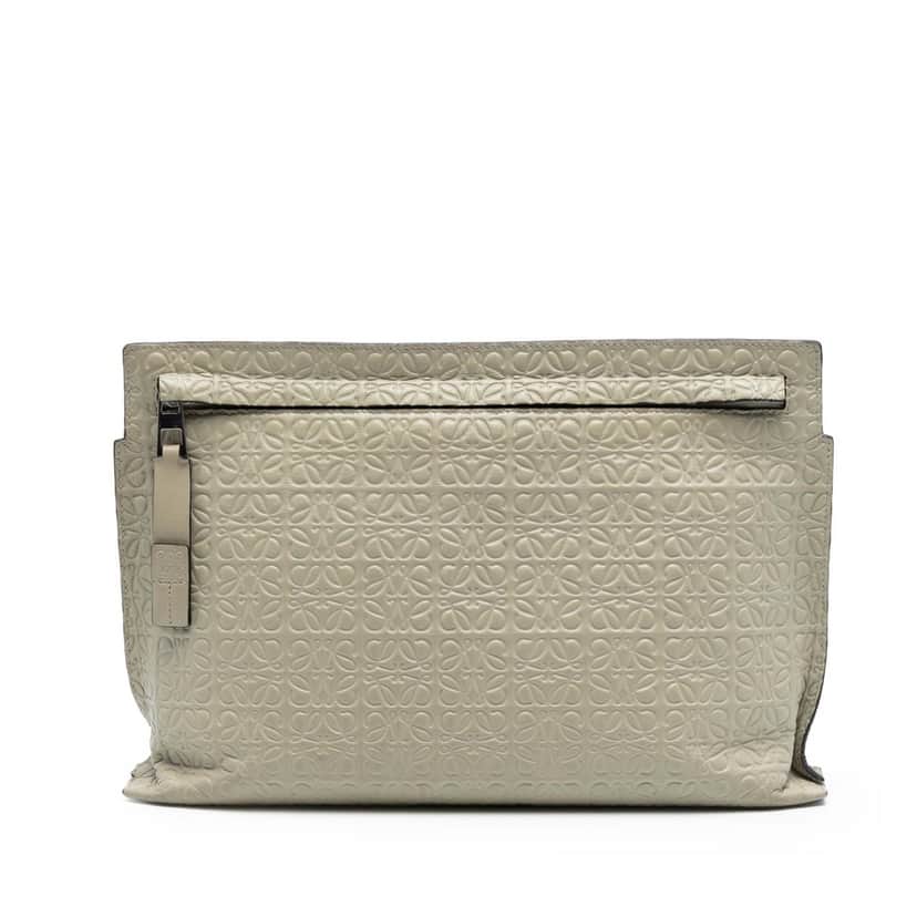 LOEWE Embossed Leather Anagram Repeat T Clutch Beige Leather Very good condition - Front View