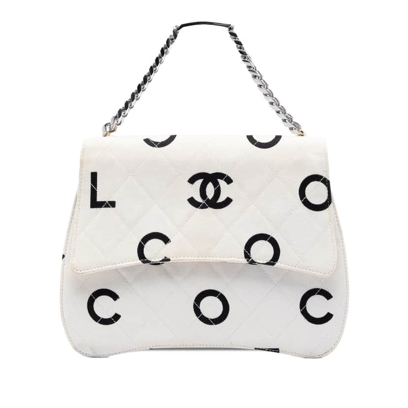 Chanel CC Quilted Printed Canvas Coco Logo Chain Flap White Very good condition - Front View