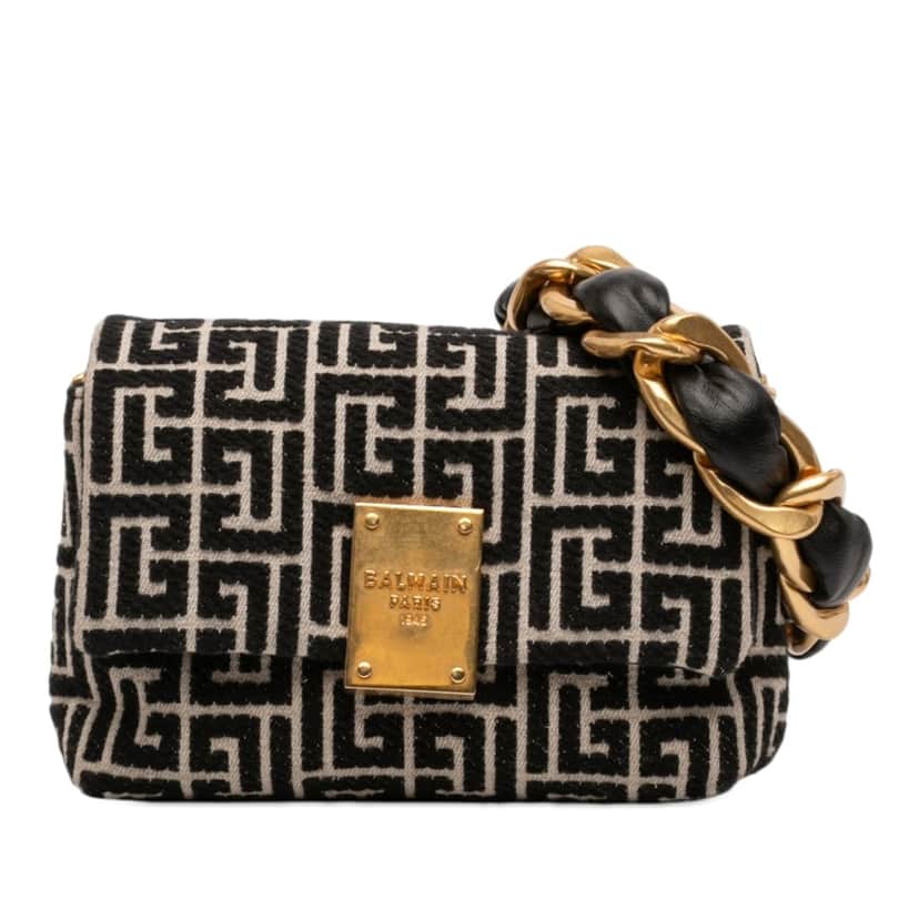 Balmain Mini Monogram Jacquard 1945 Crossbody Black Very good condition - Front View