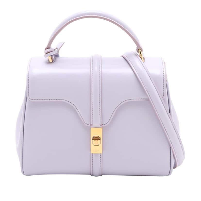Celine Mini Smooth Calfskin 16 Top Handle Bag Purple Leather Very good condition - Front View