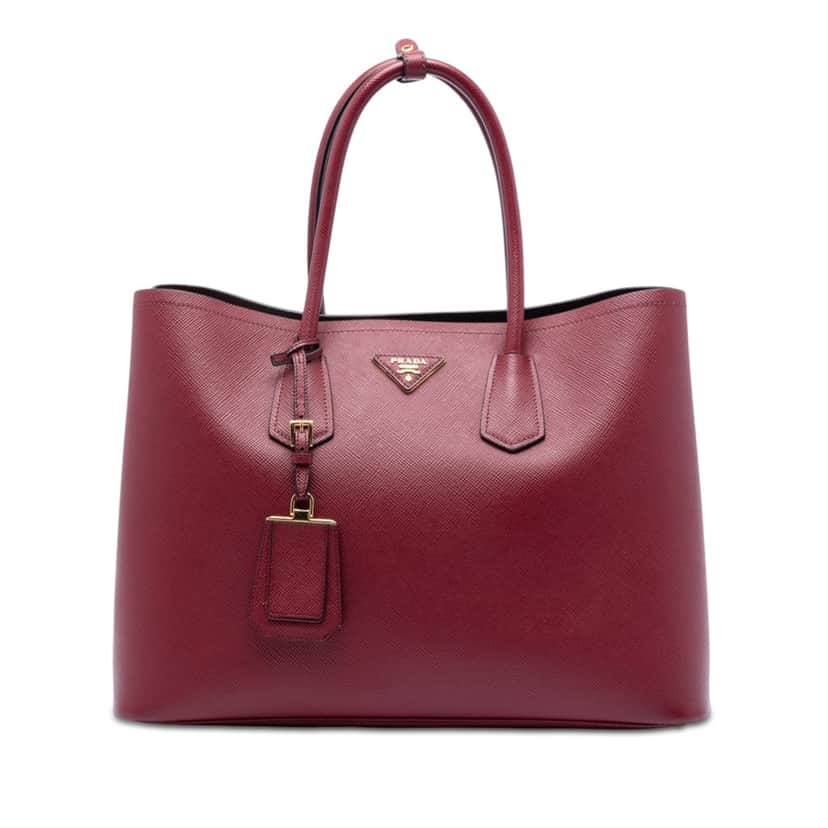Prada Medium Saffiano Cuir Double Satchel Red Leather Very good condition - Front View