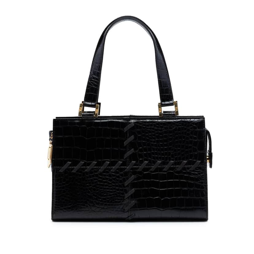 Saint Laurent Croc Embossed Leather Shoulder Bag Black Leather Very good condition - Front View