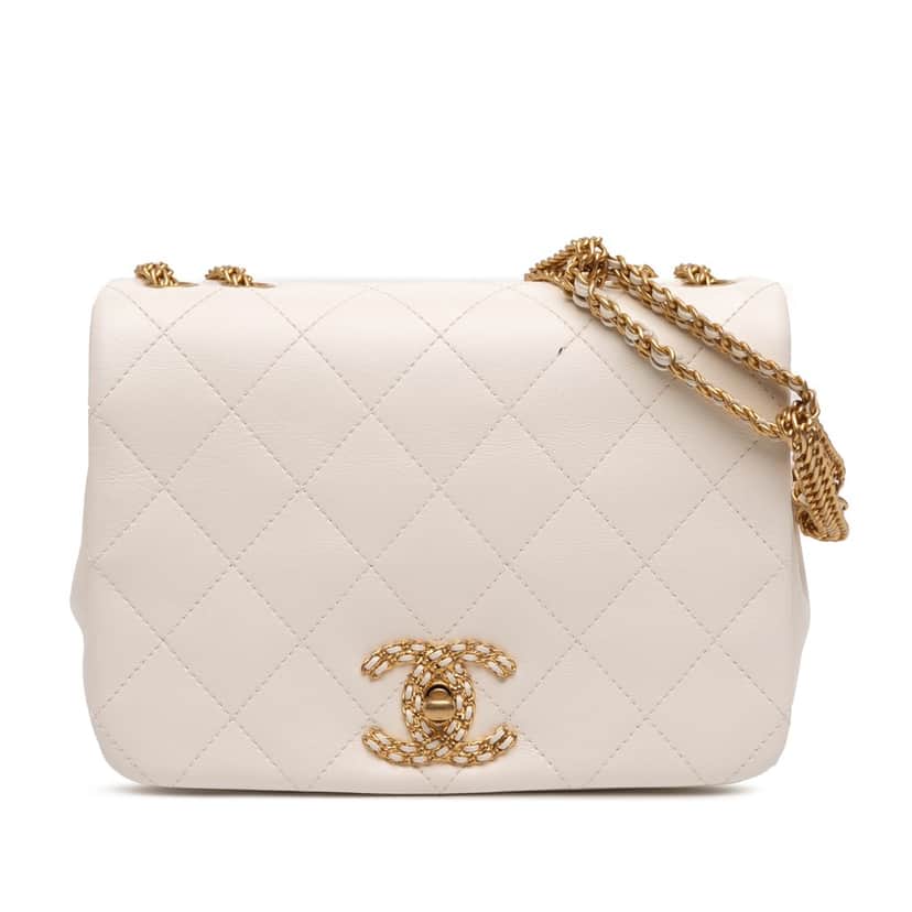 Chanel Small Quilted Lambskin On And On Chain Flap White Leather Very good condition - Front View
