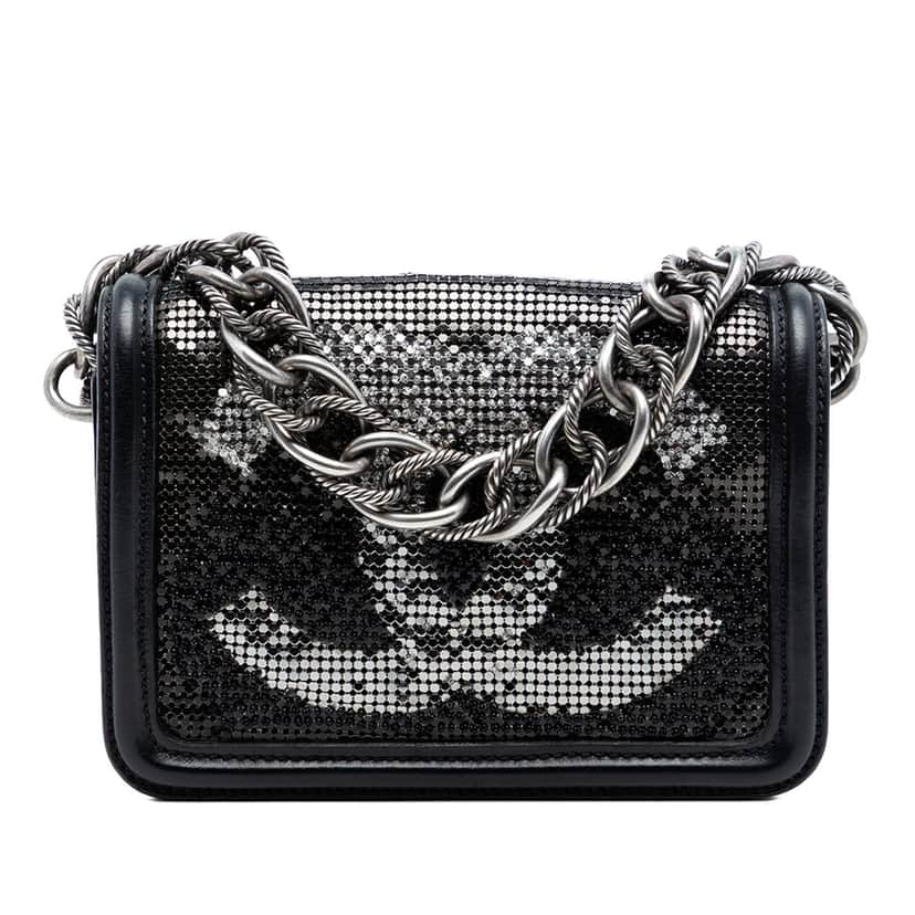 Chanel Small Lambskin Beaded Crystal Flap Black Leather Very good condition - Front View