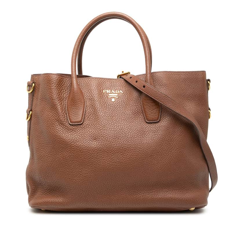 Prada Vitello Daino Open Convertible Tote Brown Leather Very good condition - Front View