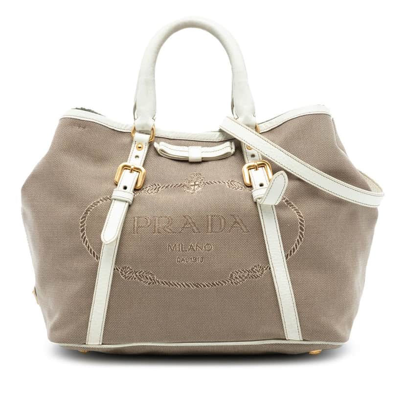 Prada Canvas Canapa Logo Bow Satchel Beige Very good condition - Front View