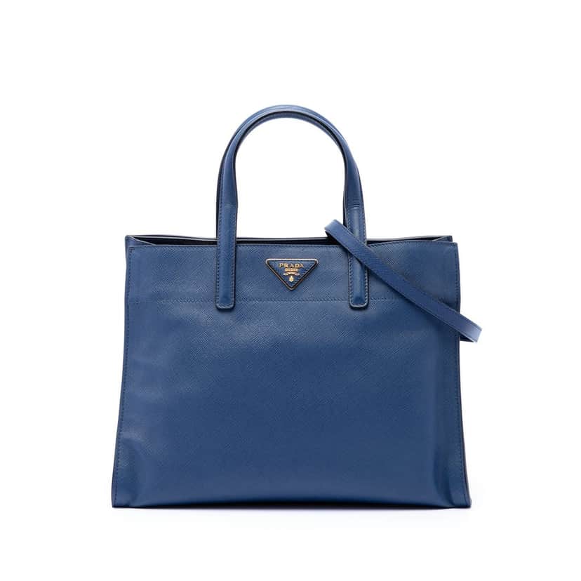 Prada Saffiano Soft Triple Pocket Tote Blue Leather Very good condition - Front View