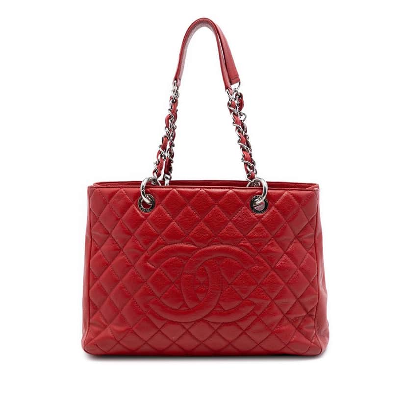 Chanel Caviar Grand Shopping Tote Red Leather Very good condition - Front View