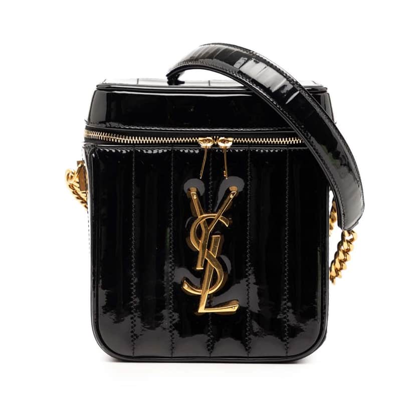 Saint Laurent Matelasse Patent Monogram Vicky Vanity Bag Black Leather Very good condition - Front View