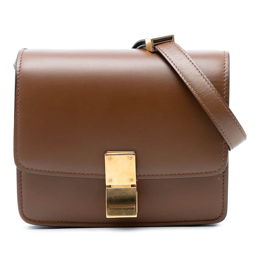 Celine Small Calfskin Classic Box Brown Leather Good condition - Front View